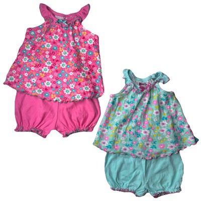 Set of 2 PARK BENCH KIDS Baby Girl Outfits 3-6 M & 6-9 Months Floral Pink & Teal