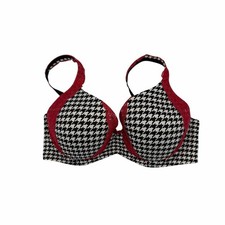 Soma 34DD Houndstooth Embraceable Full Coverage Red Lace Trim Bra