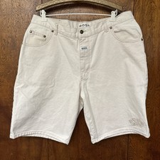 Vintage 90s BOSS Embroidered Off White Denim Shorts Size 38 Jorts