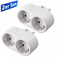 2X Doppelstecker Mehrfachstecker 2-Fach Steckdosenadapter Schuko Horizontal Set