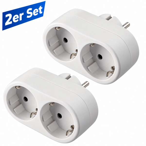 2X Doppelstecker Mehrfachstecker 2-Fach Steckdosenadapter Schuko Horizontal Set-image