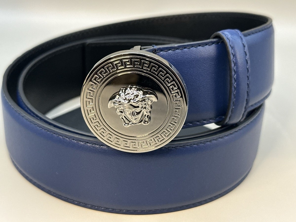 Versace La Medusa Navy Blue Leather Belt Unisex Size 105/42  display picture 1