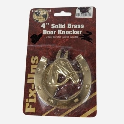 Vintage 90s 4'' Solid Brass Horse Horseshoe Door Knocker New Deadstock
