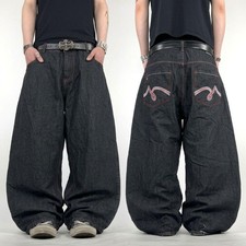 Vintage y2k embroidered faded grey cyber grunge baggy wide leg jeans