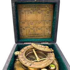 Boussole Cadran Solaire en Laiton Boîte Bois Rétro Navigation Montre Luxe Cadeau