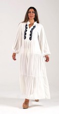 Embroidered Front Tiered Midi Dress In White Size UK 10-12 BNWT Summer Holiday