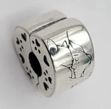 925 Sterling Silver Woman & Cat Safety Clip Hinged Charm Pendant