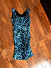 Dolce & Gabbana Teal and Black Leopard Silk Print Sleeveless Dress