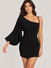 GUESS Black Asymmetrical One Shoulder Bodycon Party Club Dress Y2K Sequin XL 