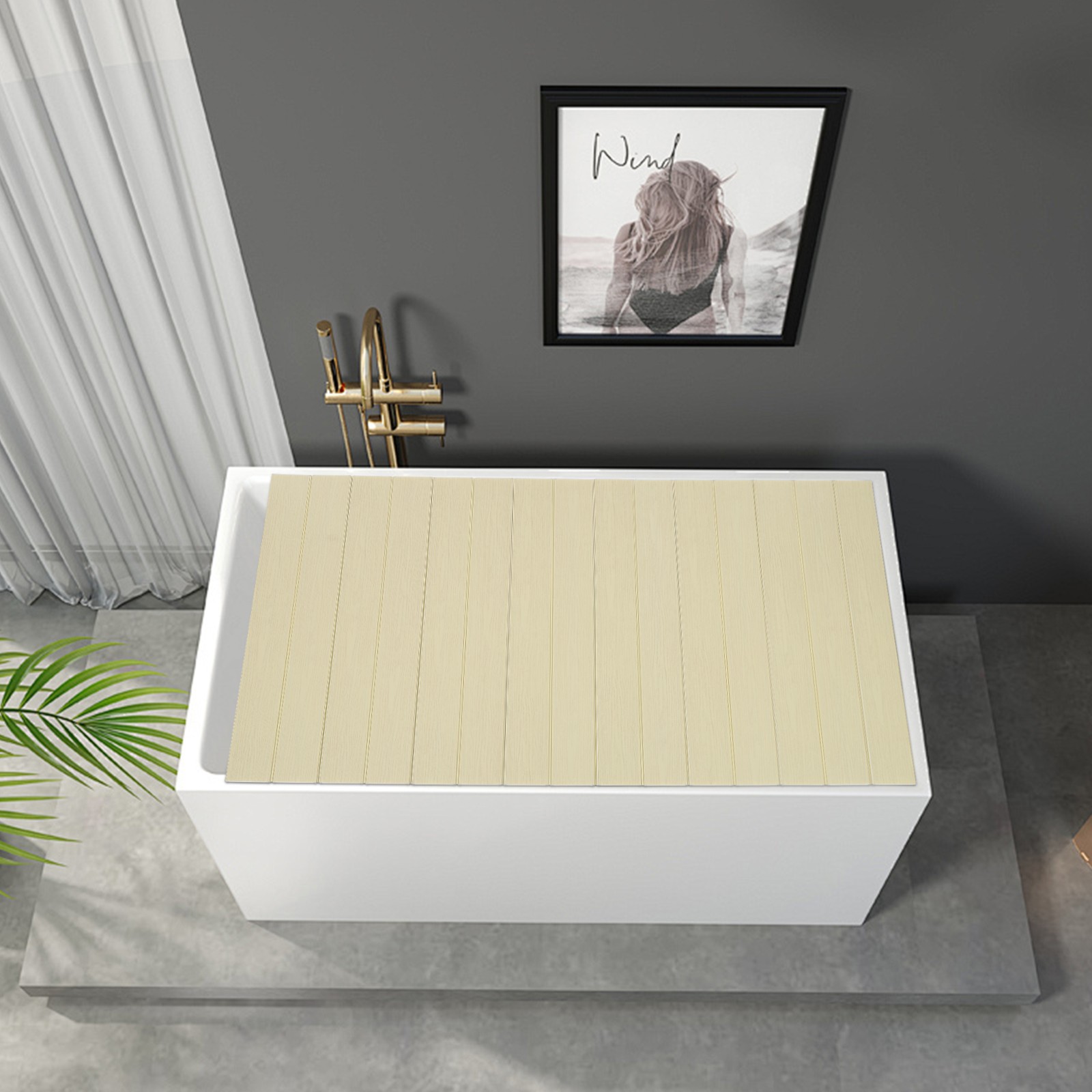 Bathtub Lid Folding Bath Cover Bathtub Dustproof Board 62.99*31.5*0.26 in Yellow