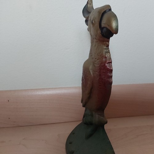Antique Vintage Parrot Paint Bird Art Statue Cast Iron Doorstop - Picture 5 of 9