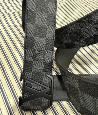 Louis Vuitton Black Damier Graphite Leather Belt Strap Louis Vuitton LV Initiales Damier Graphite Belt Black main image 4