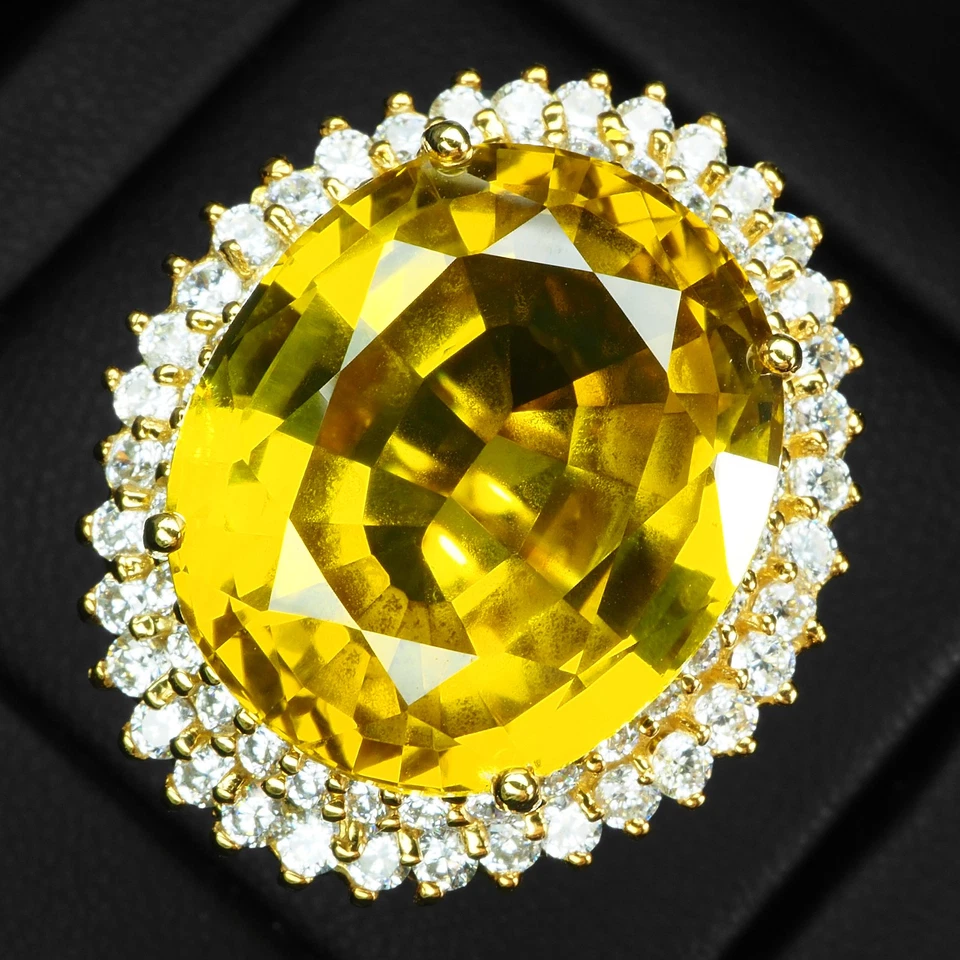 Exquisitos anillos de oro de 24 quilates de plata de ley 925 de 29,60 quilates de turmalina amarilla dorada Foto 2 de 4