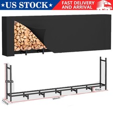 8ft Firewood Storage Log Rack with Waterproof Cover Heavy Duty Indoor Outdoor