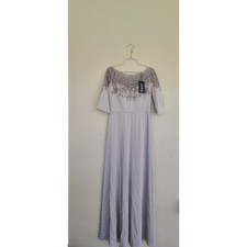 La Femme 29227 Silver Embroidered Illusion Neck Gown Size 6 NWT