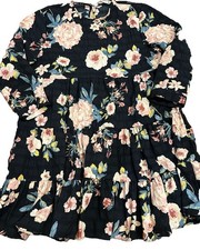 Zara Medium Black Floral Tiered Babydoll A Line Dress Bold Arts Flower Textured