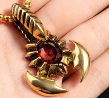 Gold Stainless Steel Red Stone Biker scorpion Pendant Necklace Chain  4mm 24''