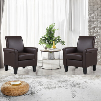 Modern Accent Arm Chair Upholstered Barrel Tub Club Chair Single Sofa Leather US