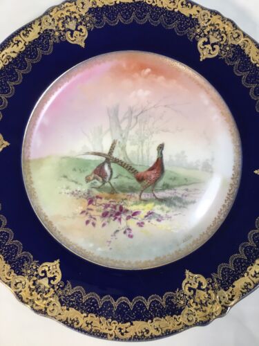 Theo Haviland France Gold Encrusted 9" PHEASANT/LANDSCAPE PLATE Signed J. Martin - Picture 2 of 9