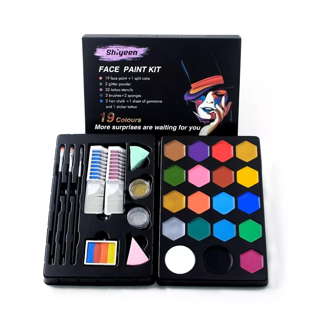 Face Paint Kit for Kids, 19 Large Water Based Paints, Halloween