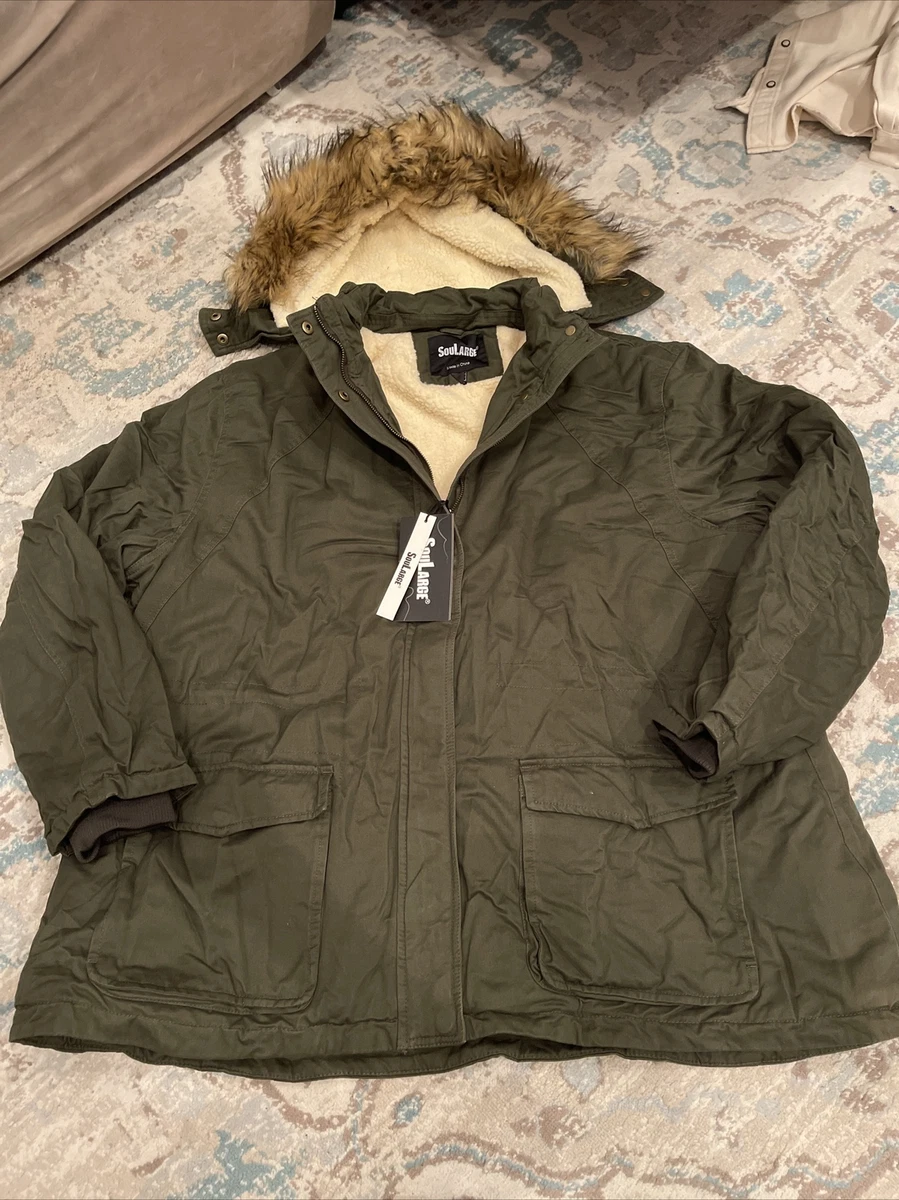 Soularge Women s Winter Plus Size Sherpa Lined Jacket with Detachable Hood