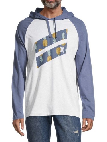Hurley Bodega Pineapple Graphic Hoodie Tee in Blue and Gray Size M