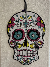 CRÁNEO DE AZÚCAR BRILLANTE 💀 Día de los Muertos MDF Decoración de Pared SIGNO 13" H X 9" W Impresionante