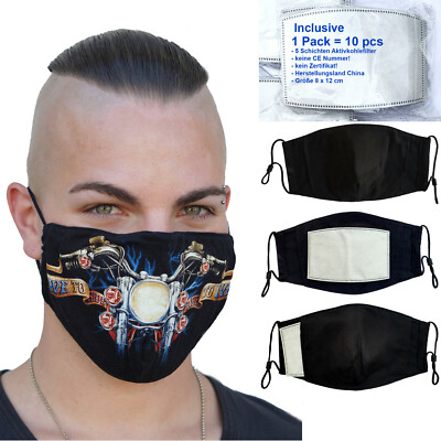 MOTORRAD MASKE HARvEY MOTIV 100% COTTON 3LAGIG WASCHBAR INCL. AKTIVKOHLEFILTER 