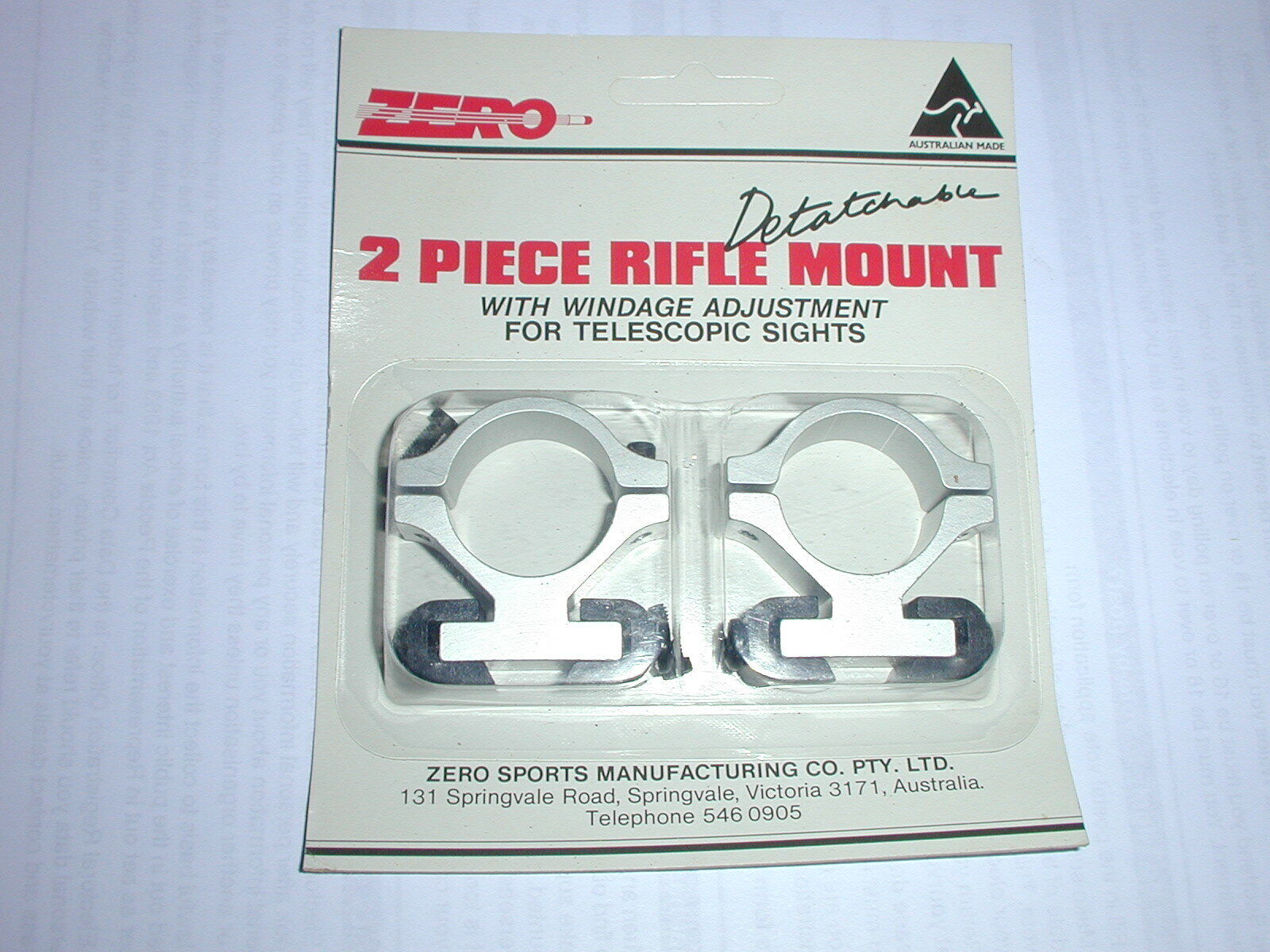 ZERO Detachable 2 piece Rifle Mount with windage adjustment for telescopic sight