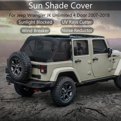 Sunshade Mesh Shade Top Cover for Jeep Wrangler JK JKU 2007-2017 4 Doors Black - Picture 2 of 12