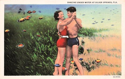 #ad Dancing Under Water at Silver Springs Florida Mermaid Girl Vtg Postcard G58 $65.00