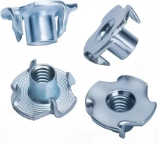 1/4"-20 T-Nuts (100 Pack), T-Nut 4 Pronged Tee Nut Zinc Plated Steel, Durable Th