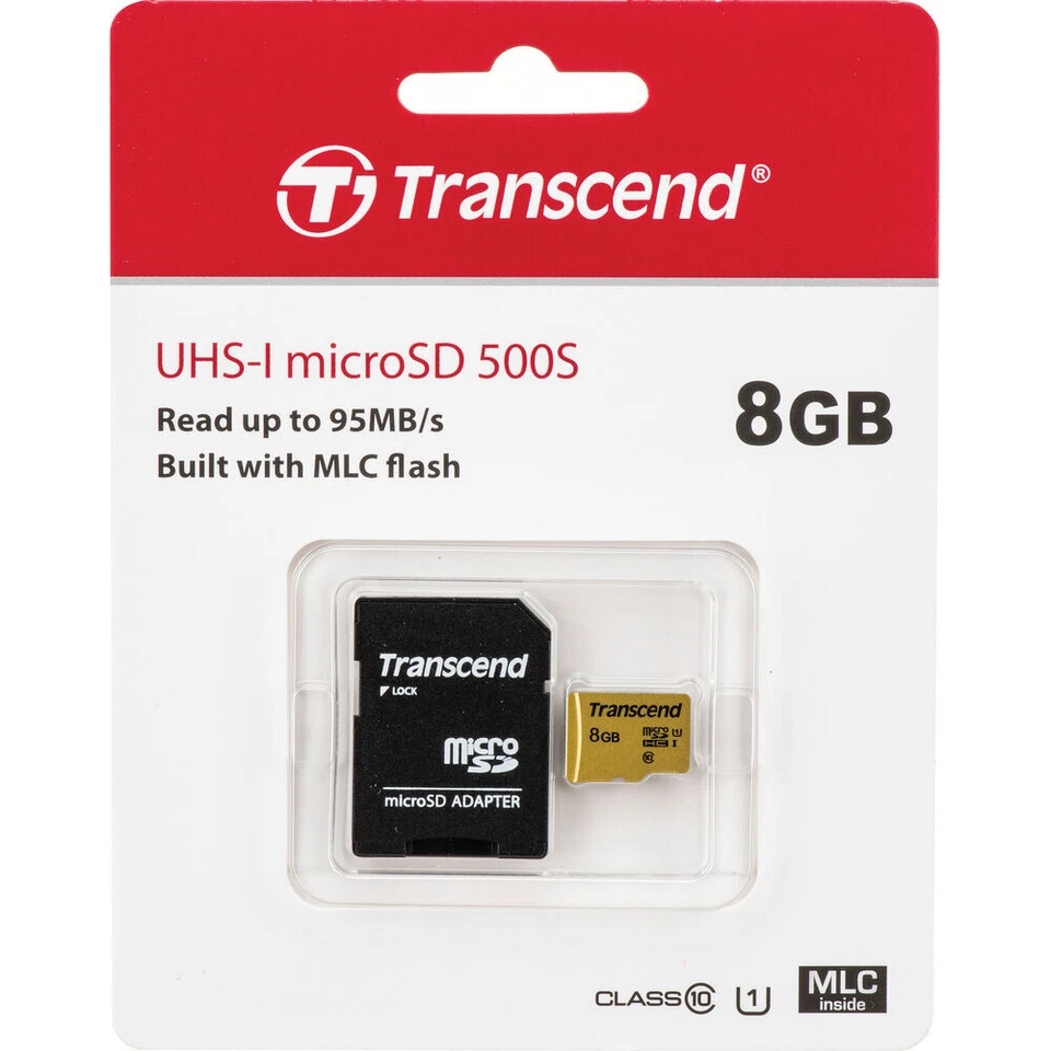 2x Transcend 8GB UHS-1 Class 10 micro SD 500S Read up to 95MB/s With SD Adapter - Image 3 of 3