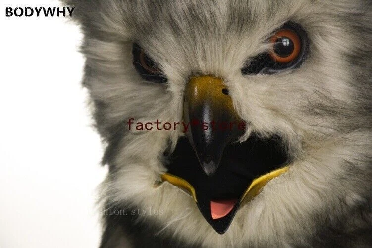 Disfraz de mascota búho gris puede mover la boca cabeza traje traje traje de Halloween juegos con disfraces Foto 3 de 4