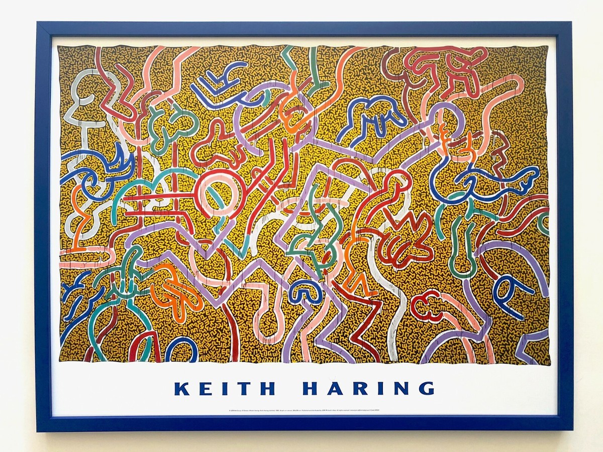 KEITH HARING ESTATE RARE 1999 LITHO PRINT FRAMED POP ART POSTER