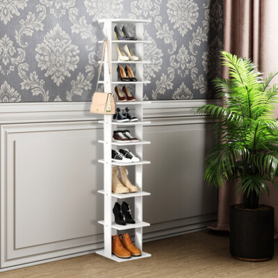 10 Tier Narrow Vertical Shoe Rack Wooden Shoe Shelf Tall Slim Storage  Organiser UK