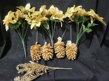 CHRISTMAS Floral Craft Picks 8pc Lot gold glitter flower arrangement poinsettias