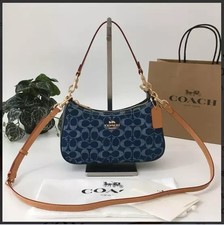Coach CAF82 Teri Shoulder Bag Signature Denim Natural Blue Brown