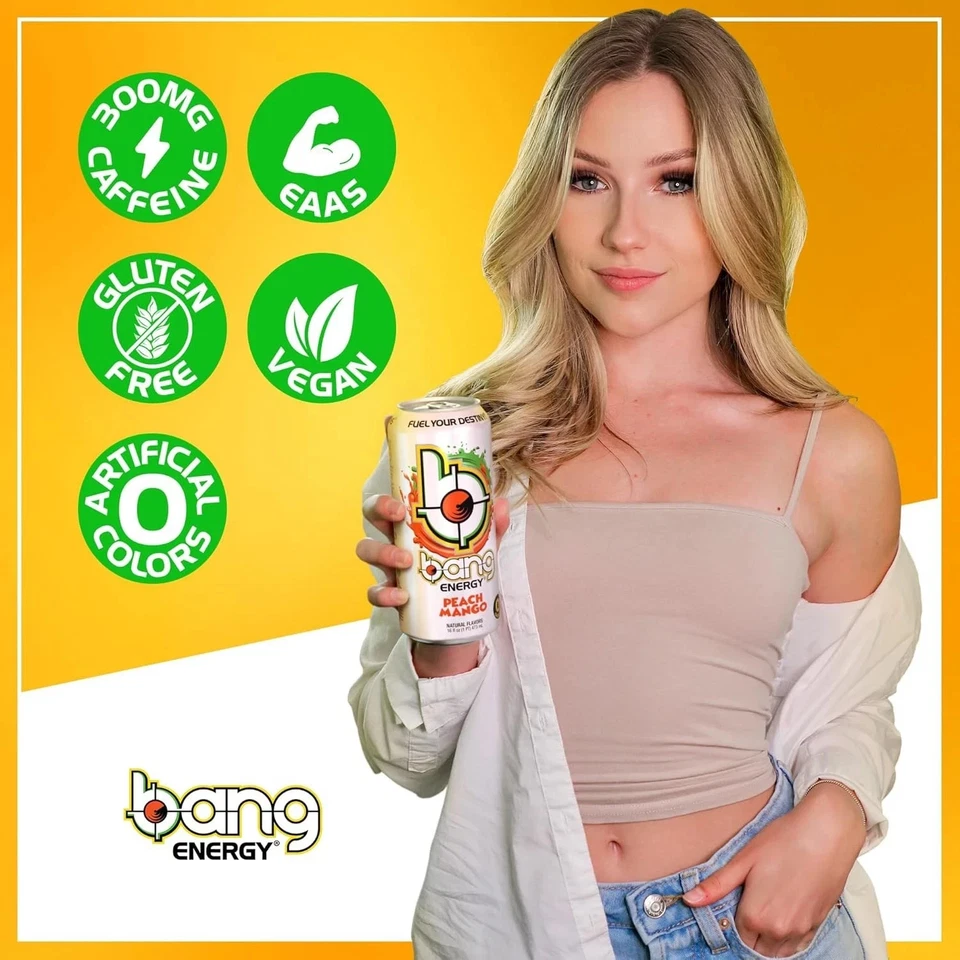 Bang Energy Peach Mango, bebida energética sin azúcar, 16 onzas (paquete de 12) Foto 4 de 4