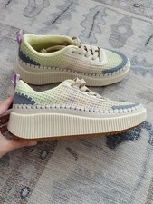 NWT Nicole Miller Brita Multi Color Pastel Woven Platform Sneakers Sz7
