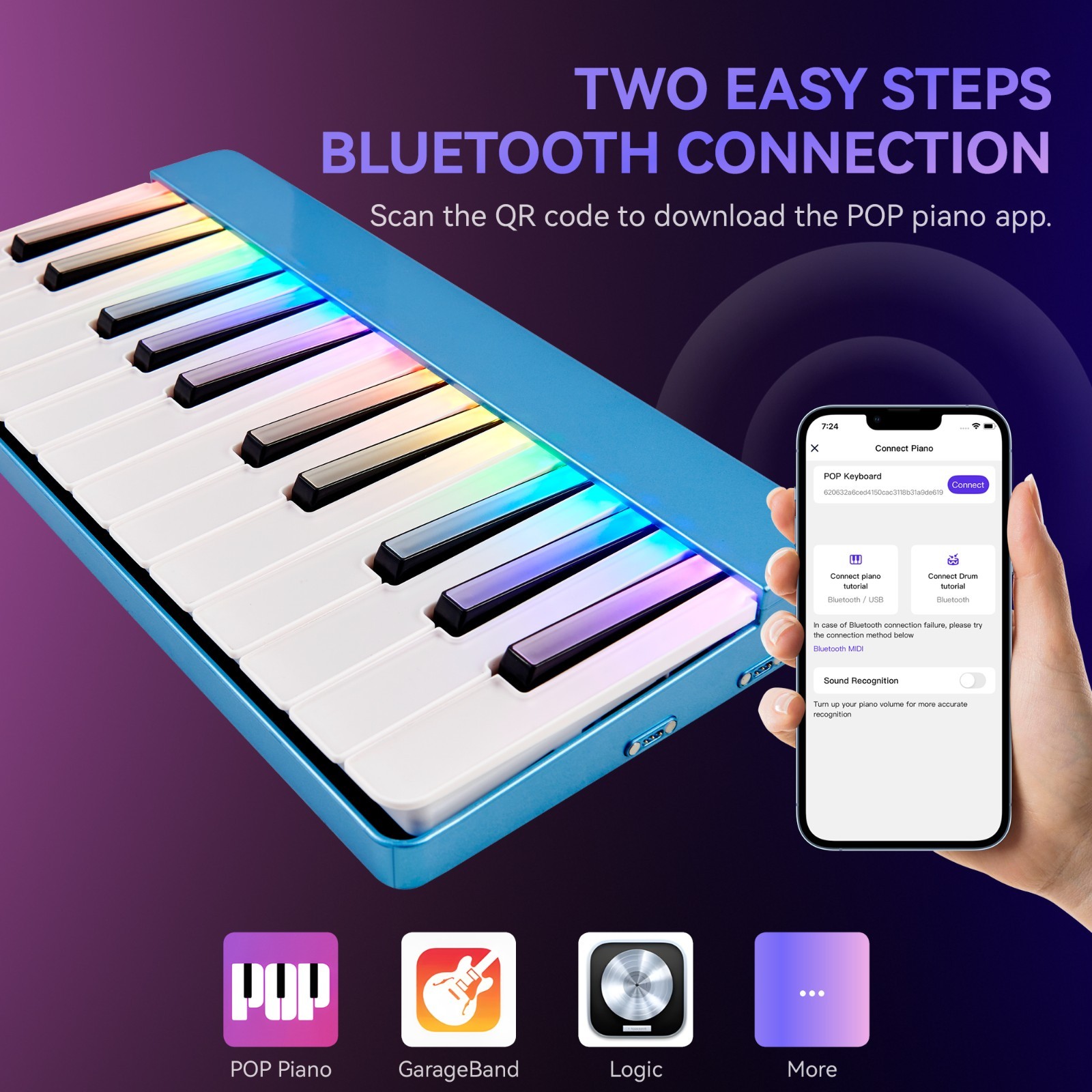 Pop Piano 24 Light-Up Key Learning Keyboard &ndash; Bluetooth MIDI Piano for Beginners