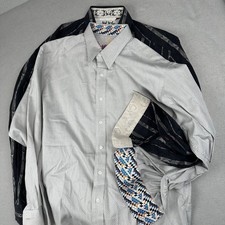 Robert Graham Shirt Lot Mens XL Gray Black Flip Cuff Geometric Jacquard Striped