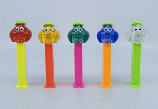 Set of 5 Crystal Bubbleman PEZ Dispensers Red Yellow Green Blue and Clear
