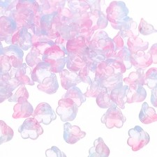 Glass Trumpet Flower Beads, 100 Pcs Gradient Flower Bead Charm, Pink, Blue