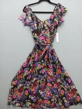 Shelby & Palmer Women's Wrap Maxi 6 Black Floral Flutter