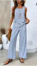Women's Two Piece Set, Sleeveless Casual Summer Top With Pants XL, NEW With Tags
