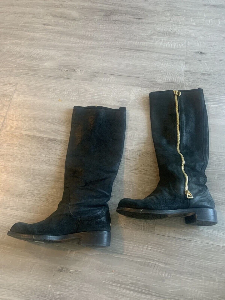 Jimmy Choo Doreen Cuero Resistente Hasta la Rodilla Cremallera Detalle Botas Zapatos Negro Talla 40 Foto 3 de 4