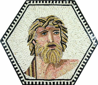 Greek God Hexagon Shape Framed Home Decor Marble Mosaic