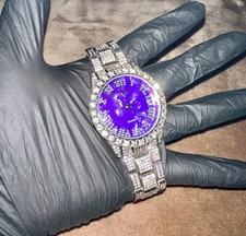 18k Gold/White Gold Marble Roman Numeral Luxury Iced-Out Diamond Watch