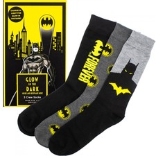 Batman 85 Years 3-Pair Crew Socks in Glow in The Dark Box Multi-Color